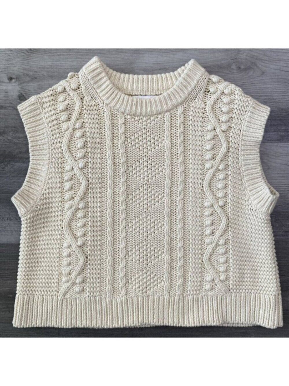Velvet by Graham Spencer 100% Cotton Vest Sweater Cable Knit Shell IVRY Cream XS